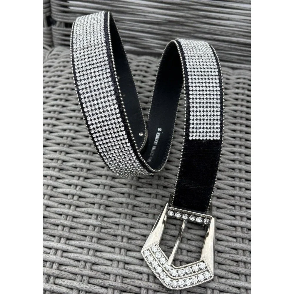 Women’s Black Leather Rhinestone Belt Size S